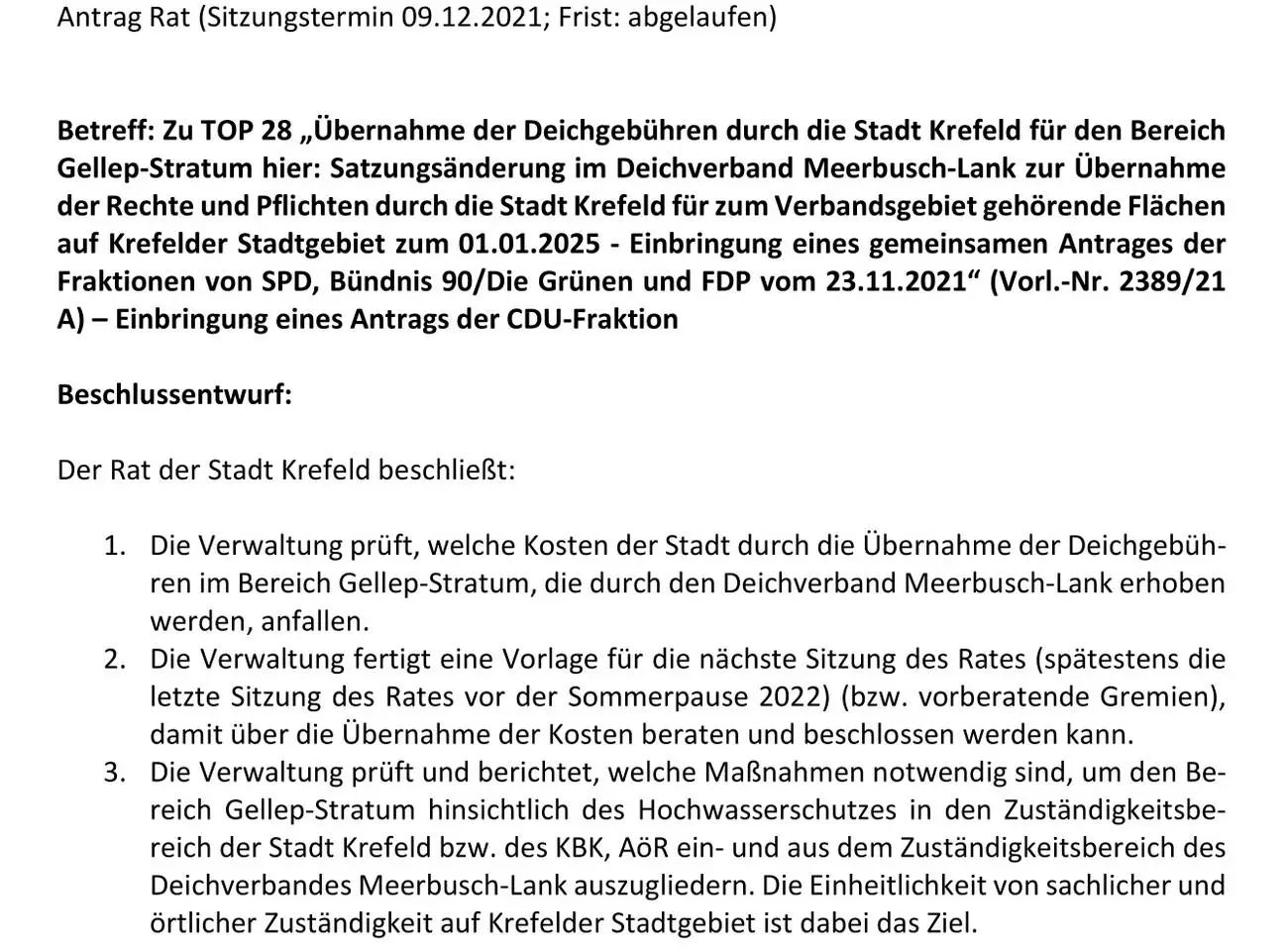(die 2.) Übernahme der Deichgebühren für Gellep-Stratum