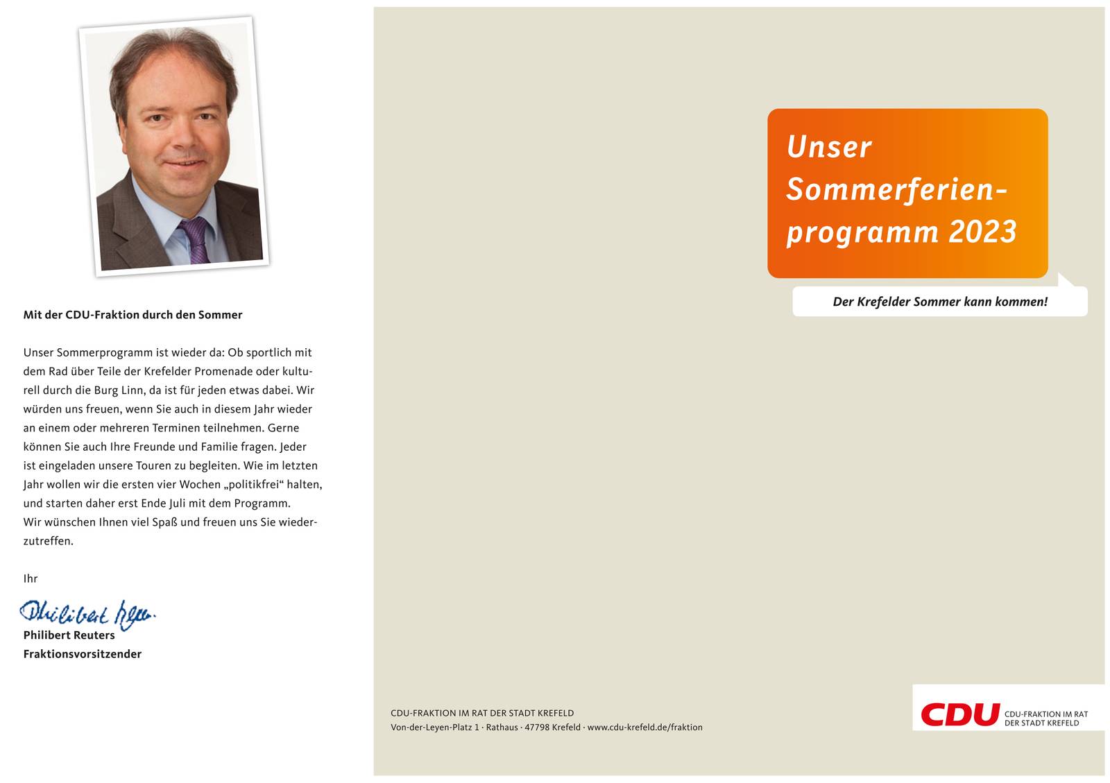 Sommerferienprogramm 2023 - Ortsverband der CDU Gellep-Stratum