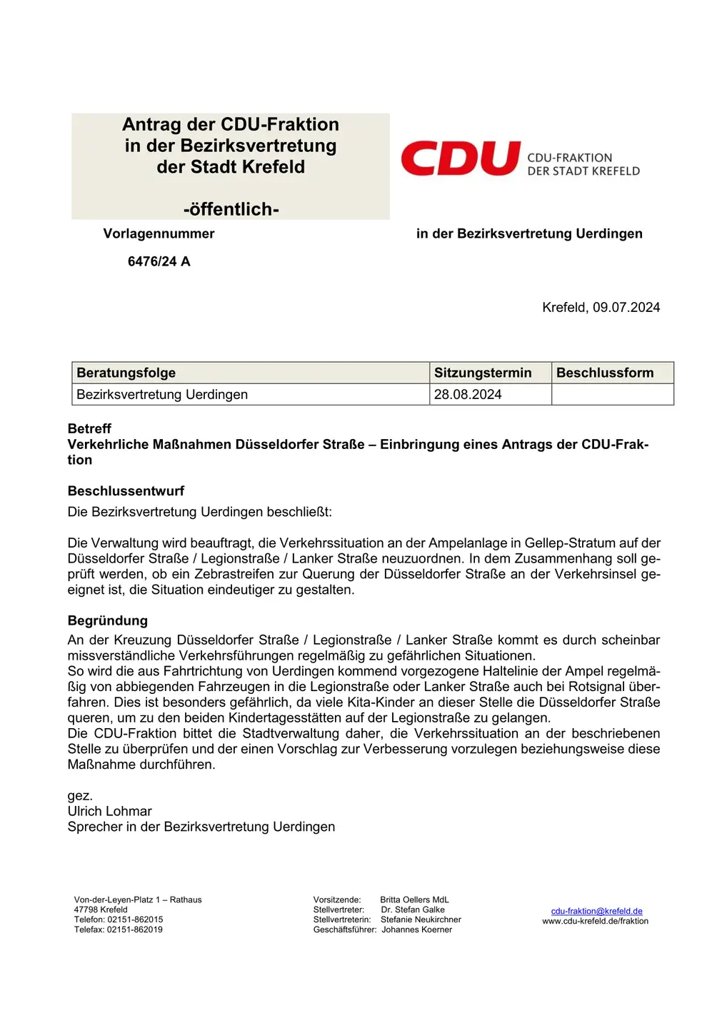 Verkehrliche Maßnahmen Düsseldorfer Straße
