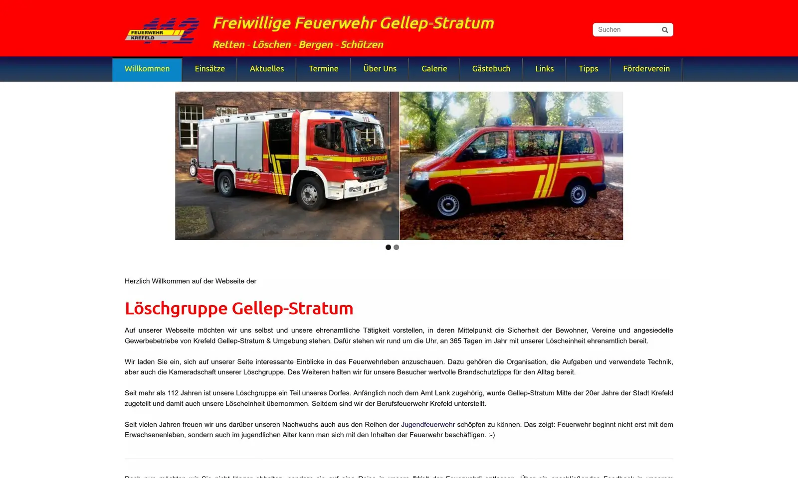 Webseite der "Feuerwehr Gellep-Stratum" Screenshot von der Webseite "Feuerwehr Gellep-Stratum"