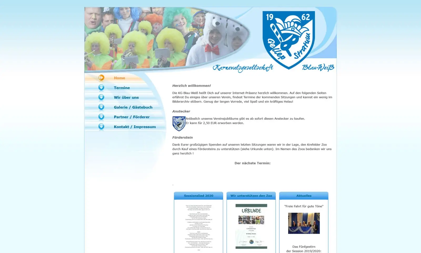 Webseite "Karnevalsgesellschaft Blau-Weiß KR-Gellep-Stratum 1962" Screenshot von der Webseite "Karnevalsgesellschaft Blau-Weiß KR-Gellep-Stratum 1962"