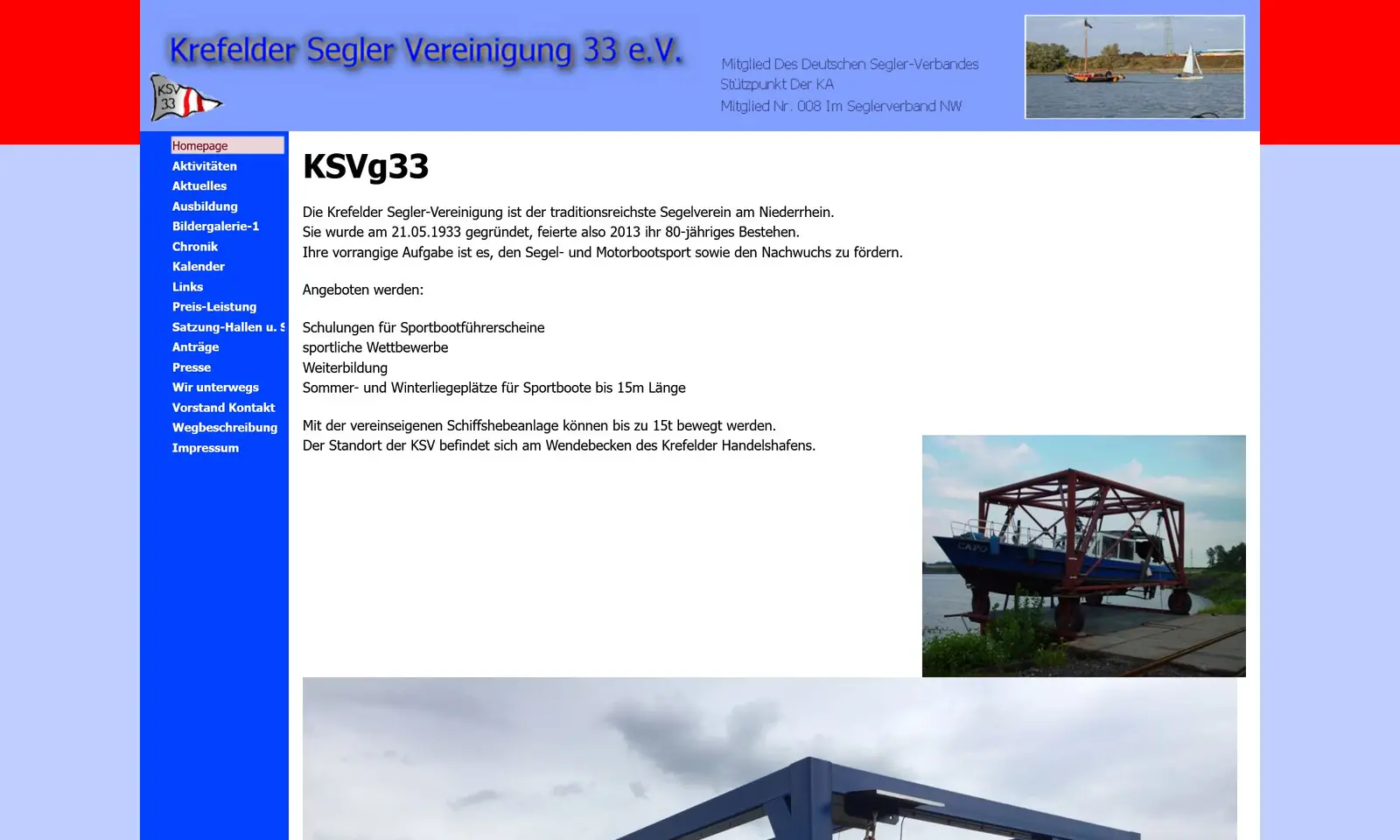 Webseite "Krefelder Segler Vereinigung 33" Screenshot von der Webseite "Krefelder Segler Vereinigung 33"
