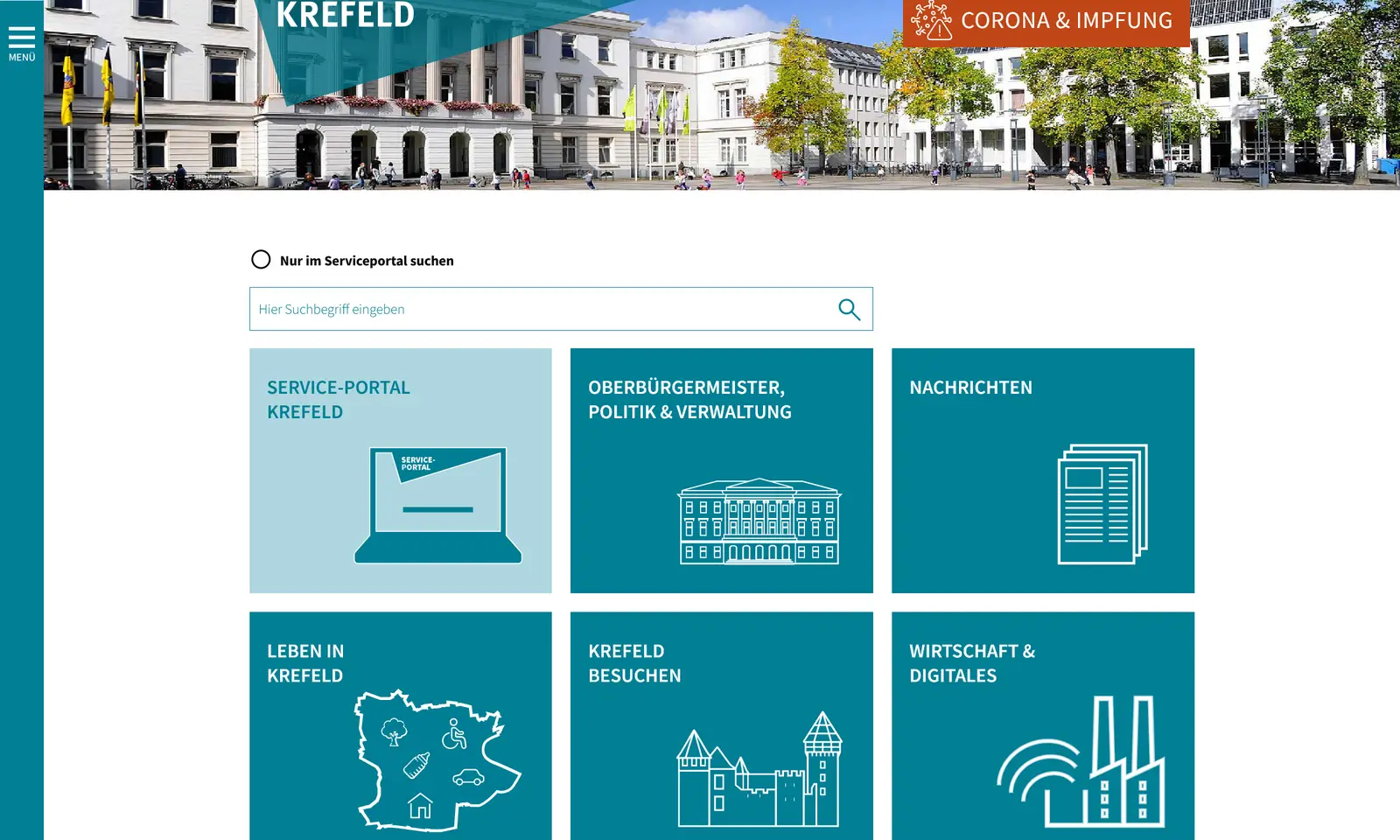 Webseite "Stadt Krefeld" Screenshot von der Webseite "Stadt Krefeld"