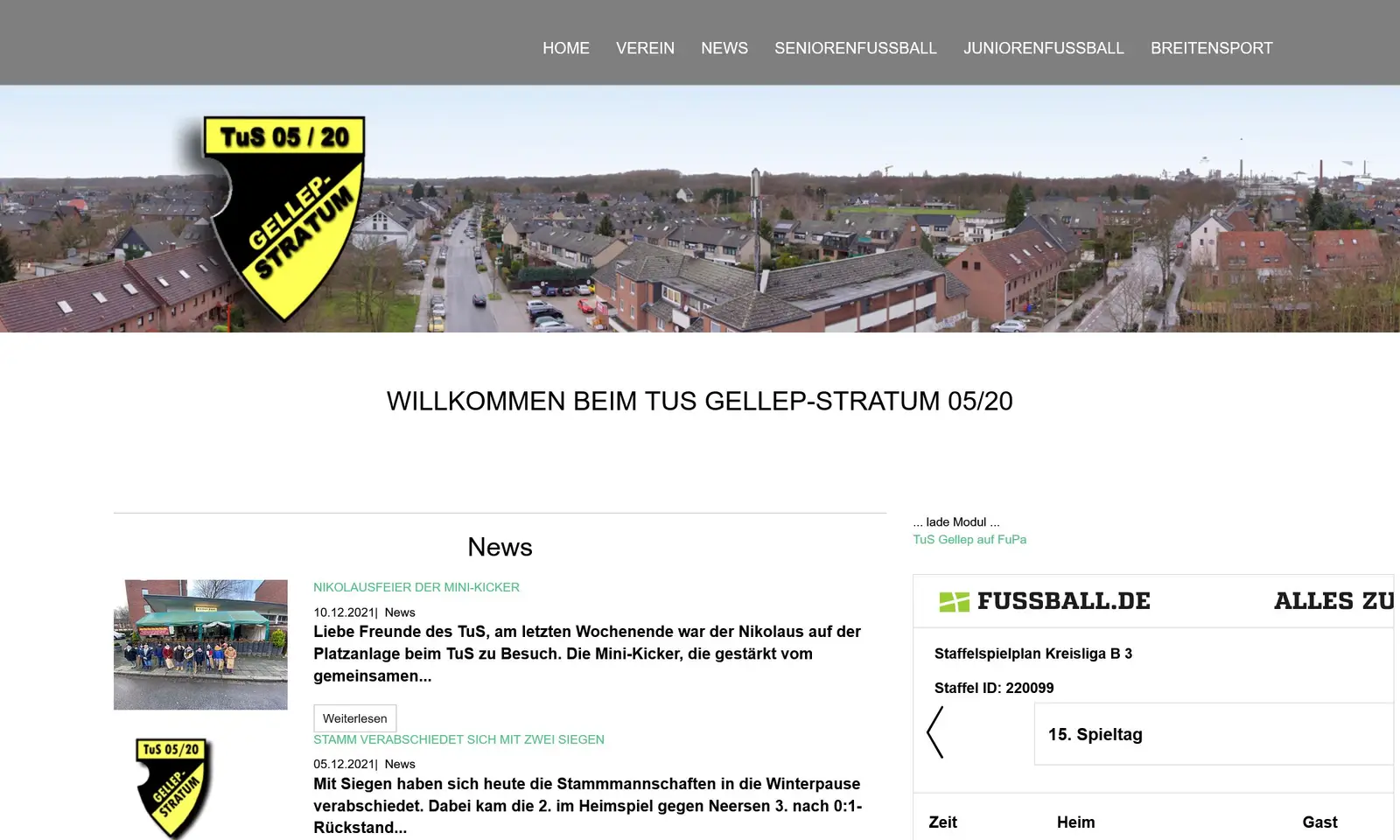 Webseite "TUS Gellep 05/20" Screenshot von der Webseite "TUS Gellep 05/20"